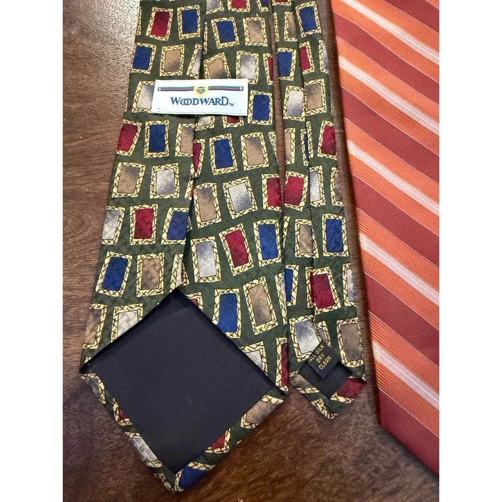 THREE Claiborne Hilfiger Woodward Earth Tone Brown Gold Ties Stripes Squares